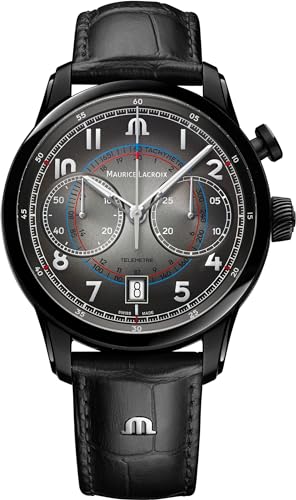 MAURICE LACROIX Pontos Chronographe Monopusher Date Limited Anniversary Edition 500 Herren-Armbanduhr Analog Automatik mit schwarzem Lederband PT6428-DLB01-320-2 von MAURICE LACROIX