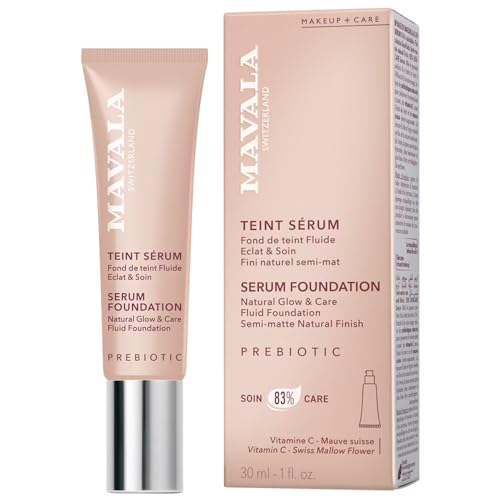 Mavala Serum-Teint, flüssige Grundierung für Glanz & Pflege – anpassbare Abdeckung, natürliches halbmattes Finish – beruhigende Gesichtspflege, 83 % Pflege – Dunkler Farbton, 30 ml von MAVALA