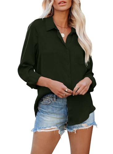 Bluse Damen Langarm Bluse Hemd Elegant Einfarbig Hemdbluse Chiffon Lose Oberteile V-Ausschnitt T-Shirt Tops Langarmshirts von MAVIS LAVEN