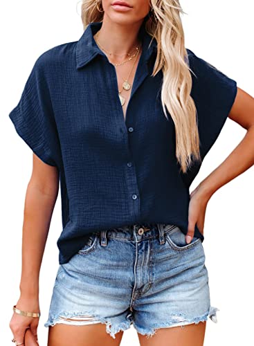 Damen Hemd Button-down Bluse Hemdbluse Kurzarm Slim fit Uni Pullover T Shirt Tops von MAVIS LAVEN