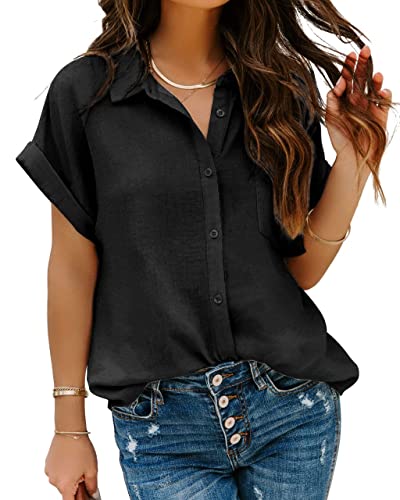 Damen Hemdbluse Kurzarm Modern Fit Uni Hemdbluse Casual Shirt Tops von MAVIS LAVEN