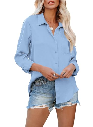 Damen Hemdbluse Langarm Modern Fit Uni Hemdbluse Casual Shirt Tops von MAVIS LAVEN