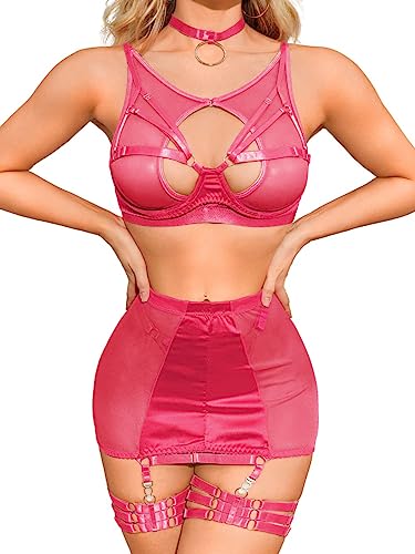 MAVIS LAVEN 7-teiliges Damen Dessous Set mit Netz-Spleißen und aushöhlendem Strumpfband-Set mit G-String von MAVIS LAVEN