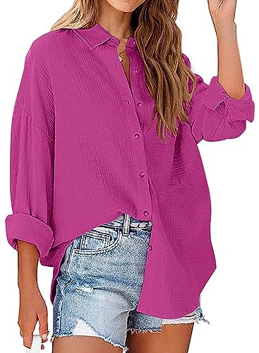 MAVIS LAVEN Bluse Damen Hemd Lose Langarmshirt Knopf Top Tunika Oberteile Hemd Lose von MAVIS LAVEN