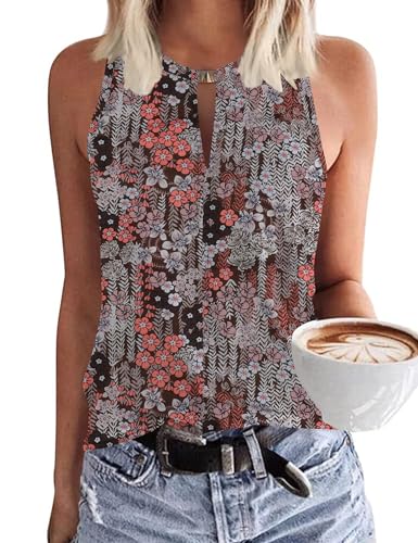 MAVIS LAVEN Damen Boho Sommer Sexy Tank Top Ärmellos Schlüsselloch V Ausschnitt Weite Oberteile Blumen Muster Bluse Elegant Lässig Locker Fallend Neckholder Tanktops Basic Strick Blusentoptop Frauen von MAVIS LAVEN