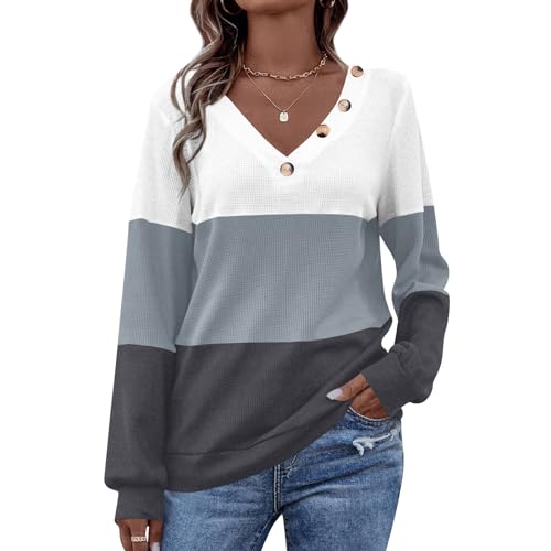 MAVIS LAVEN Damen Pullover mit V-Ausschnitt langärmelig Waffelstrick Schulterfrei von MAVIS LAVEN