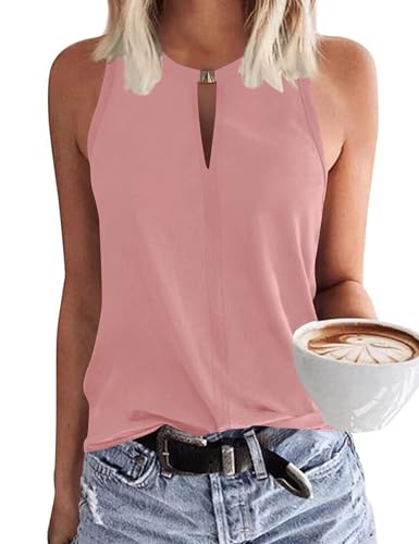 MAVIS LAVEN Damen Sommer Sexy Tank Top Ärmellos Schlüsselloch V Ausschnitt Weite Oberteile Bluse Elegant Lässig Locker Fallend Neckholder Tanktops Basic Strick Blusentoptop Frauen von MAVIS LAVEN