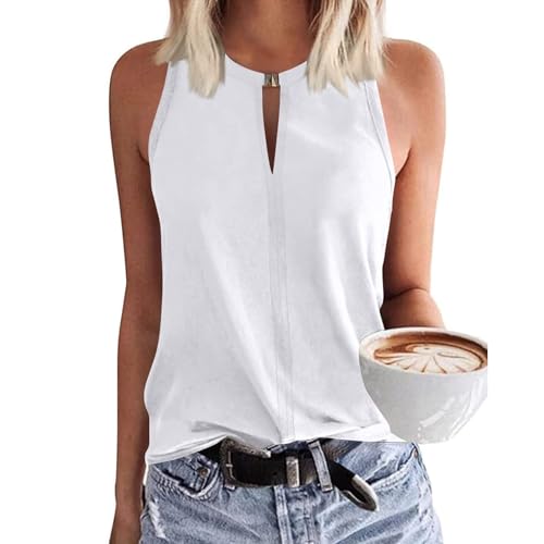 MAVIS LAVEN Damen Sommer Sexy Tank Top Ärmellos Schlüsselloch V Ausschnitt Weite Oberteile Bluse Elegant Lässig Locker Fallend Neckholder Tanktops Basic Strick Blusentoptop Frauen von MAVIS LAVEN