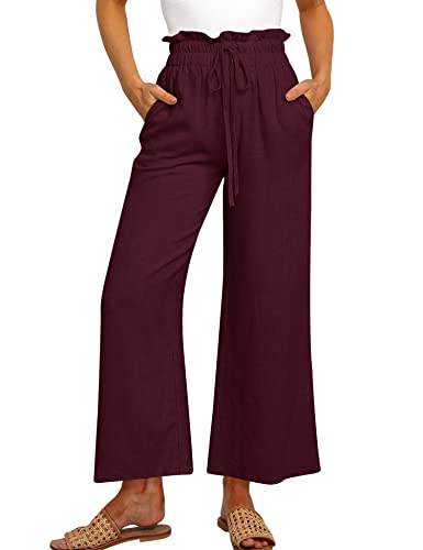 MAVIS LAVEN Freizeithose für Damen, elastische Taille, weites Bein, Sommerhose mit Taschen,Weinrot,S von MAVIS LAVEN