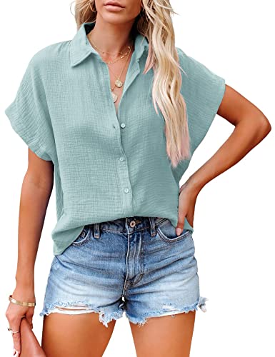 MAVIS LAVEN Sommerbluse mit Stehkragen und V-Ausschnitt Casual Top Einfarbige Tunika Shirt von MAVIS LAVEN