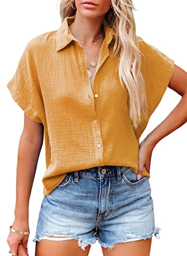 MAVIS LAVEN Sommerbluse mit Stehkragen und V-Ausschnitt Casual Top Einfarbige Tunika Shirt von MAVIS LAVEN