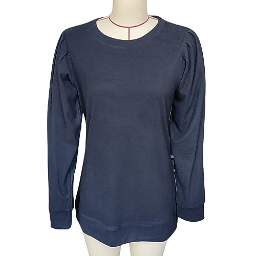 MAVIS LAVEN Sweatshirts für Damen Langarm Rundhalsausschnitt Puffärmel Pullover Oberteil Lockere Lässige Langarm Tunika Herbst Winter Bluse Tops, Schwarz, 2XL von MAVIS LAVEN