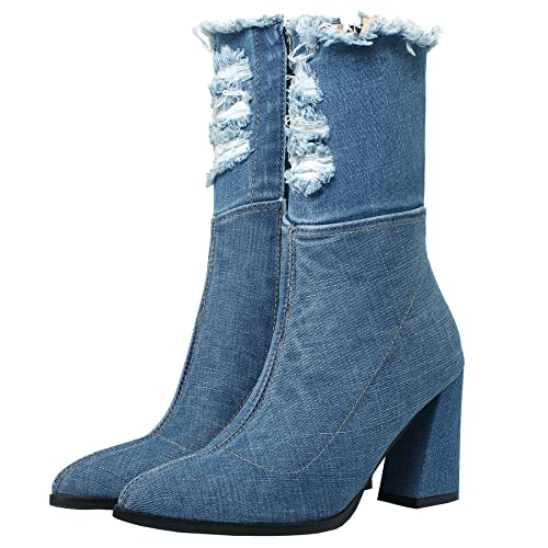 MAVMAX Damen Denim Oberschenkel High Spitz Zehen Block High Heel Overknee Stiefel, Kurze dunkelblau, 36 EU MAVMAX Damen Denim Oberschenkel High Spitz Zehen Block High Heel Overknee Stiefel, Kurze dunkelblau, 36 EU von MAVMAX