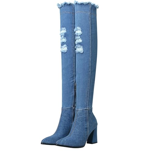 MAVMAX Damen Denim Oberschenkelhoch Spitz Zehenblock High Heel Overknee Stiefel, Dunkelblau, 38.5 EU MAVMAX Damen Denim Oberschenkelhoch Spitz Zehenblock High Heel Overknee Stiefel, Dunkelblau, 38.5 EU von MAVMAX