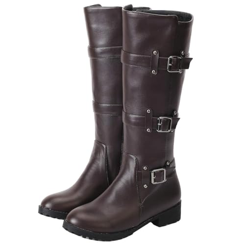 MAVMAX Damen-Motorradstiefel mit Reißverschluss, kniehoch, runder Zehenbereich, klobiger niedriger Absatz, Bikerstiefel, Schnalle, langer Reitstiefel, Braun, 36 EU MAVMAX Damen-Motorradstiefel mit Reißverschluss, kniehoch, runder Zehenbereich, klobiger niedriger Absatz, Bikerstiefel, Schnalle, langer Reitstiefel, Braun, 36 EU von MAVMAX