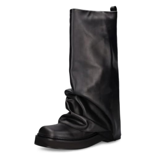 MAVMAX Kniehohe Damen-Stiefel, leger, runder Zehenbereich, überzogen, lockeres Leder, zum Überziehen, breite Wade, klobiger niedriger Absatz, Plateau-Stiefel, Schwarz, 38 EU MAVMAX Kniehohe Damen-Stiefel, leger, runder Zehenbereich, überzogen, lockeres Leder, zum Überziehen, breite Wade, klobiger niedriger Absatz, Plateau-Stiefel, Schwarz, 38 EU von MAVMAX