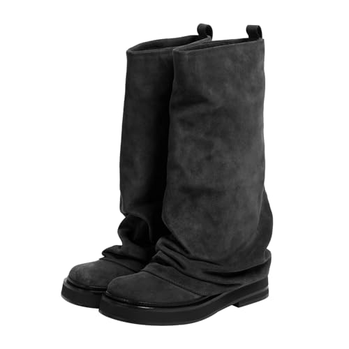 MAVMAX Kniehohe Damen-Stiefel, leger, runder Zehenbereich, überzogen, lockeres Leder, zum Überziehen, breite Wade, klobiger niedriger Absatz, Plateau-Stiefel, Schwarzes Wildleder, 39 EU MAVMAX Kniehohe Damen-Stiefel, leger, runder Zehenbereich, überzogen, lockeres Leder, zum Überziehen, breite Wade, klobiger niedriger Absatz, Plateau-Stiefel, Schwarzes Wildleder, 39 EU von MAVMAX
