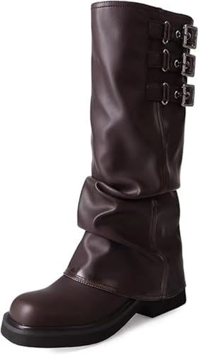 MAVMAX Slouchy kniehohe Damen-Stiefel, lässig, runde Zehenpartie, zum Überziehen, Bikerstiefel, zum Überziehen, klobiger niedriger Absatz, Plateau-Stiefel, Braun, 38 EU MAVMAX Slouchy kniehohe Damen-Stiefel, lässig, runde Zehenpartie, zum Überziehen, Bikerstiefel, zum Überziehen, klobiger niedriger Absatz, Plateau-Stiefel, Braun, 38 EU von MAVMAX