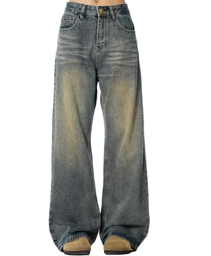 MAVQX Unisex Y2K Baggy Jeans Hip Hop Skater Jeans Vintage Dance Skateboard Hose Loose Fit Denim Jeans, Blau, M von MAVQX