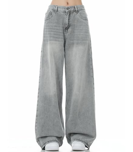 MAVQX Unisex Y2K Baggy Jeans Hip Hop Skater Jeans Vintage Dance Skateboard Hose Loose Fit Denim Jeans, GRAU, L von MAVQX