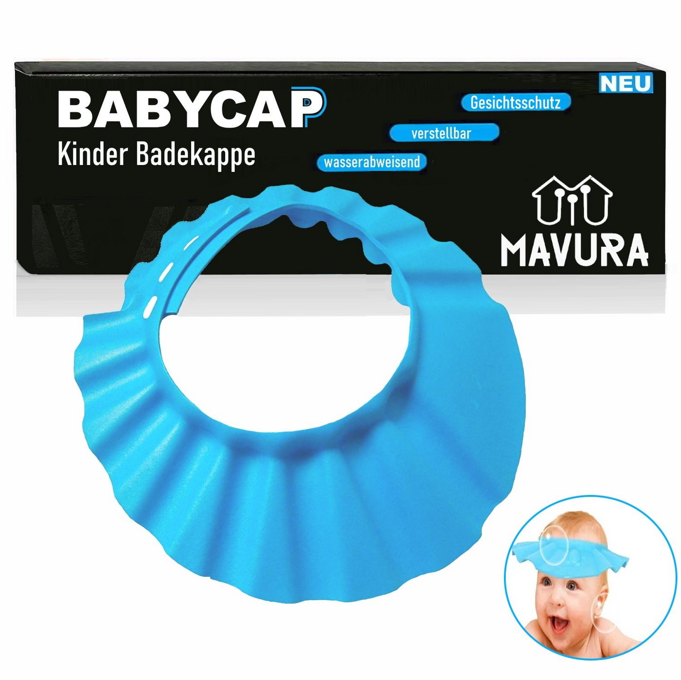 MAVURA Duschhaube BABYCAP Badekappe Badehaube Kinder Baby Duschkappe, Bademütze Schwimmhaube Augenschutz Ohrenschutz einstellbar von MAVURA