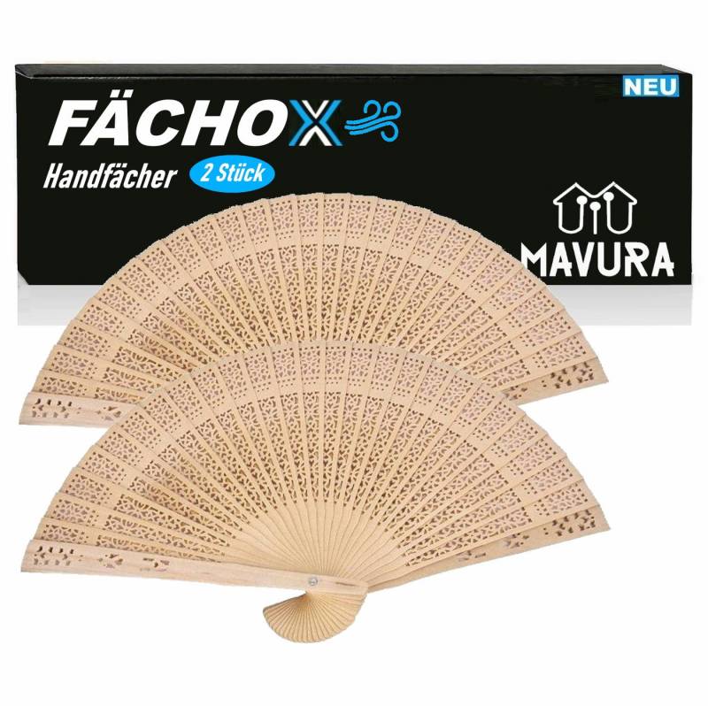 MAVURA Handfächer FÄCHOX Hand Fächer Set aus feinstem Sandelholz Hochzeit Fasching Holz, Taschenfächer Tanzfächer Windfächer Klappfächer Holzfächer [2er Set] von MAVURA