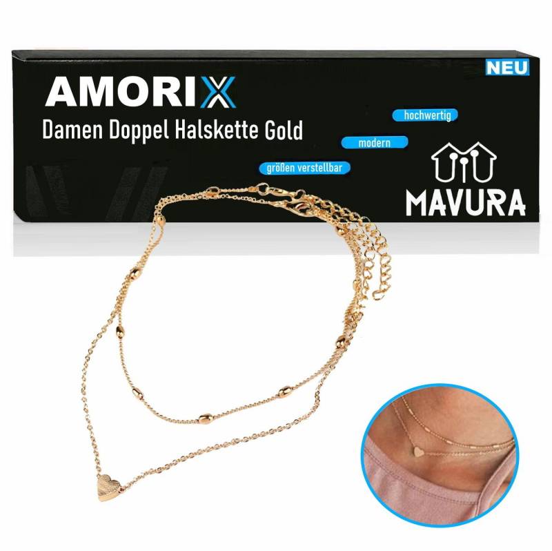 MAVURA Kette mit Anhänger AMORIX Damen Doppel Kette Halskette gold Herz 2er Set, Blogger kurz Herzkette Doppelkette Statement Valentinstag von MAVURA