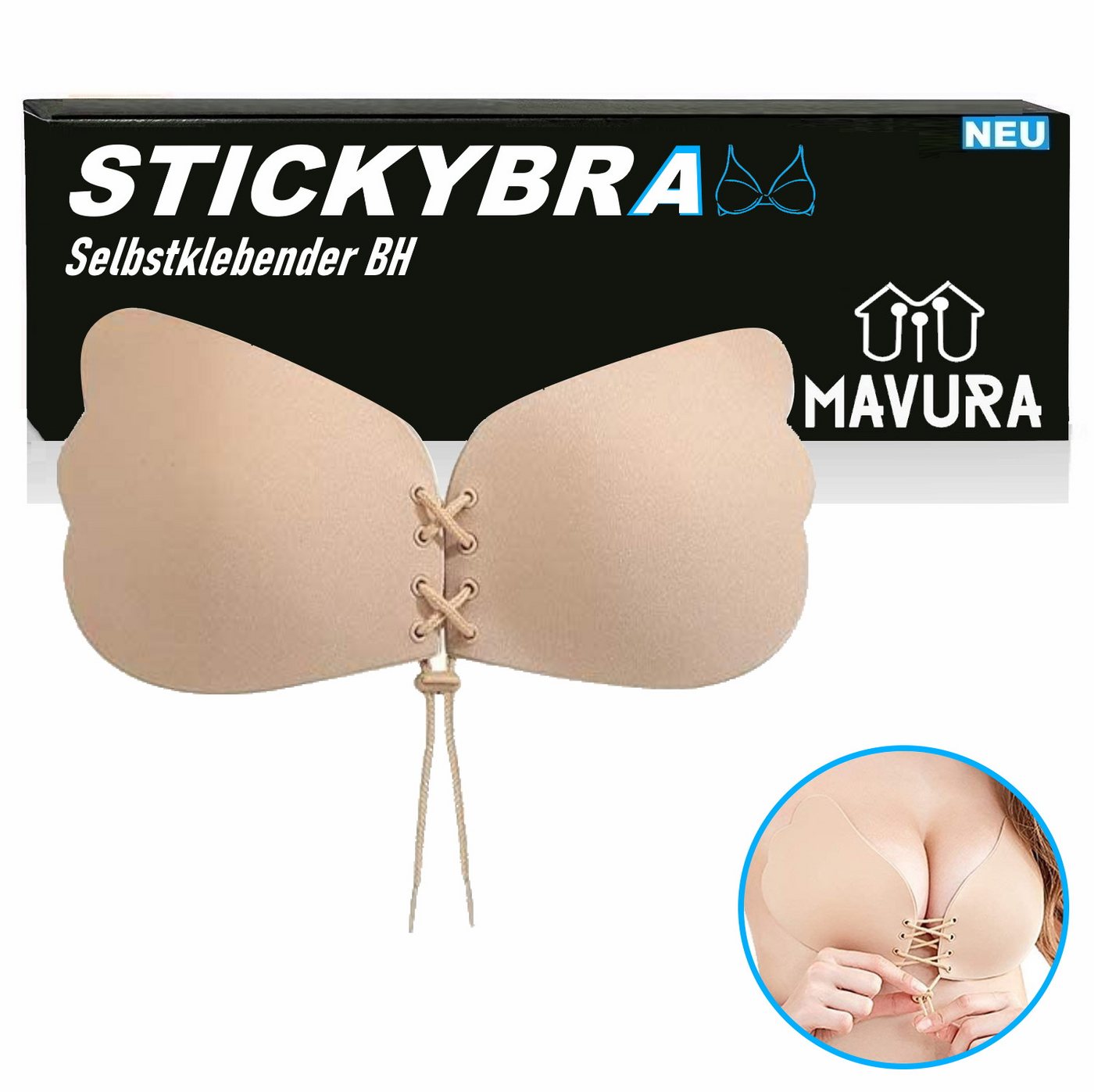 MAVURA Klebe-BH STICKYBRA Selbstklebender Push Up BH Silikon Klebe Bra trägerlos A B C D rückenfrei selbstklebend wiederverwendbar unsichtbar von MAVURA