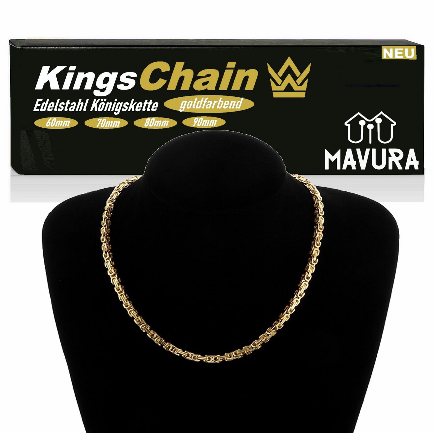 MAVURA Königskette KingsChain Königliche Gold Kette Herrenkette Männer Panzerkette (Halskette), aus Edelstahl 6mm in verschiedenen Größen von MAVURA