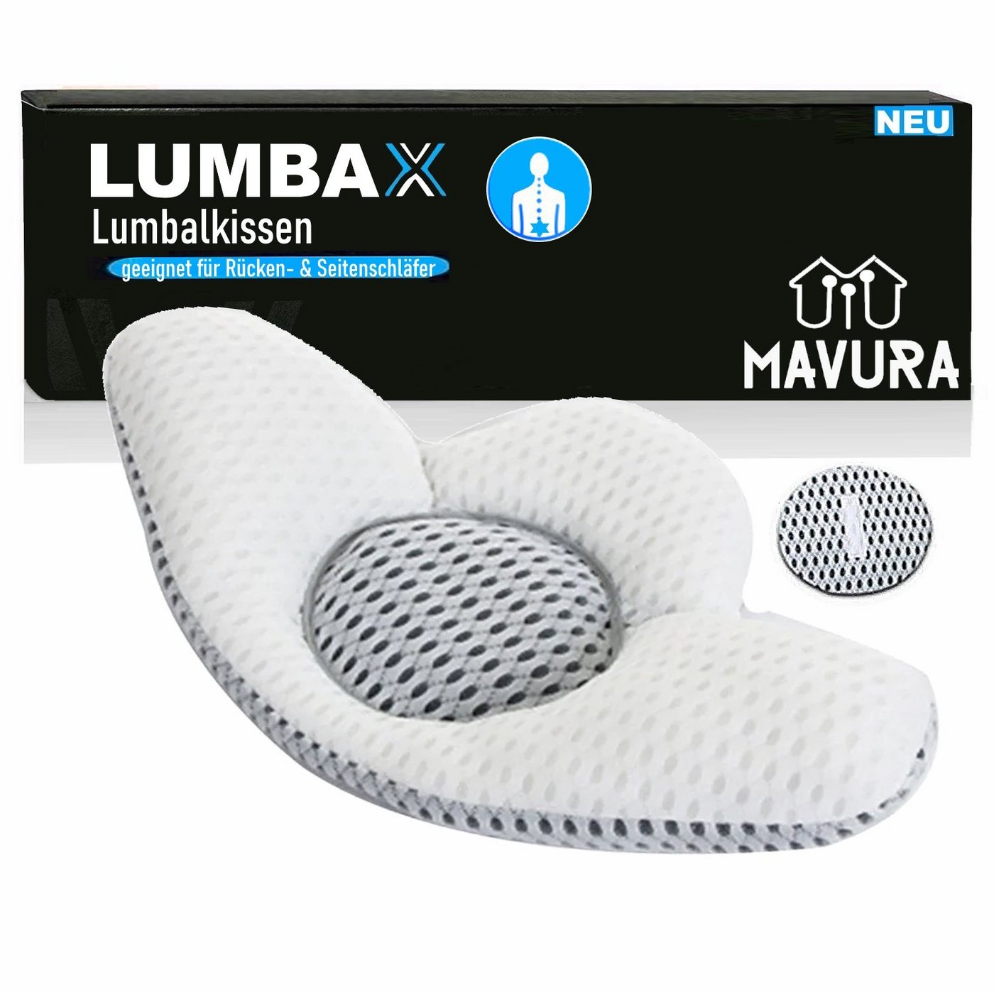 MAVURA Lendenkissen LUMBAX Lumbalkissen Rückenkissen Schmetterlingskissen, für Rückenschläfer & Seitenschläfer von MAVURA