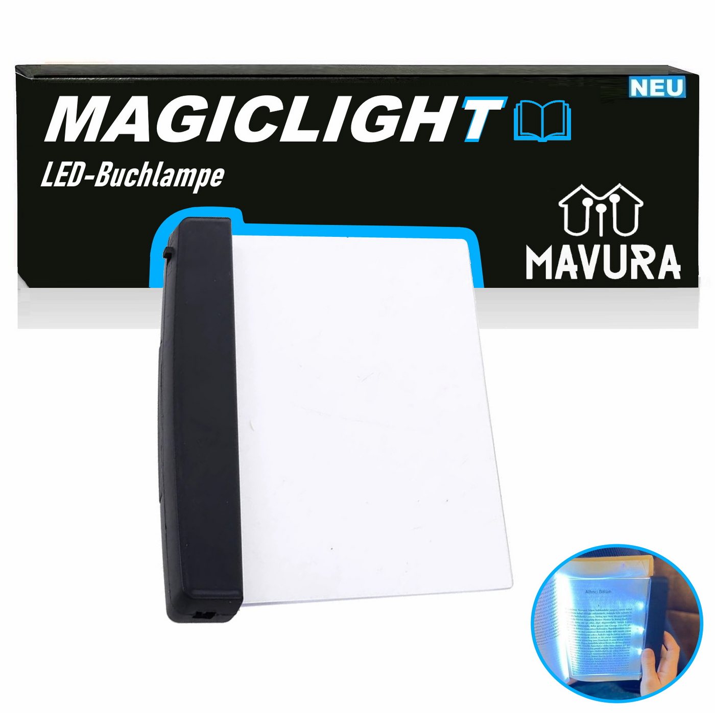 MAVURA Lesehilfe MAGICLIGHT LED Buchlampe Leseleuchte Lesezeichen Leselampe, Buch Lampe Buchlicht mit Seitenclip von MAVURA