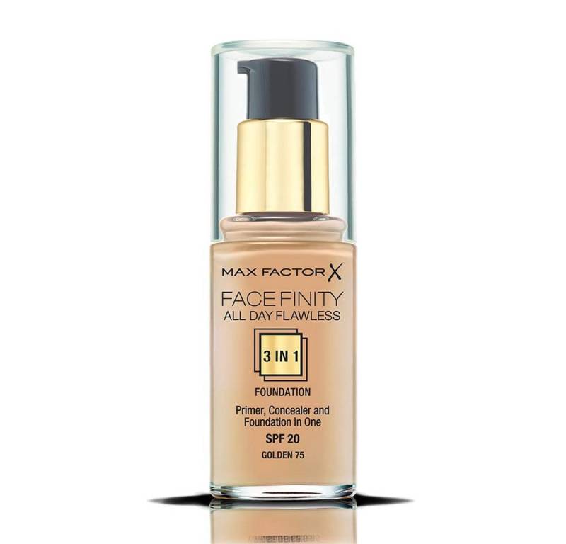MAX FACTOR Foundation Face Finity All Day Flawless 3 in 1 Make-Up SPF20 Golden No 75 - 30ml, Make-up Foundation mit integriertem Primer & Concealer von MAX FACTOR