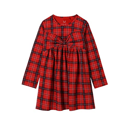 MAX&MIA Elegantes rotes Kleid für Mädchen | Kariert | Mit Zierschleife | Klassischer Schnitt | Knielange | 95% Baumwolle | Langarm | Größe 98, 2-3 Jahre von MAX&MIA