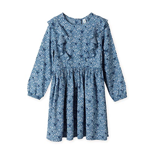 MAX&MIA Marineblaues langärmeliges Kleid mit Rüschen vorne für EIN Mädchen Farbe: Marineblau | Größe: 92-128 | Perfekt für kältere Tage, Ferien, Geburtstage, Kindergarten | Alter: 2-8 Jahre von MAX&MIA
