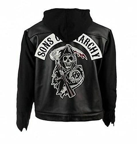 Herren Cosplay SOA Son of Anarchy Biker Club California Kunstlederjacke – Westen & Hoodie für Herren, Soa Jacke Schwarz - Kunstleder, M von MAXDUD