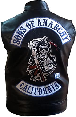 Herren Cosplay SOA Son of Anarchy Biker Club California Kunstleder Jacke - Westen & Hoodie für Männer, SOA Weste schwarz - Kunstleder, L von MAXDUD