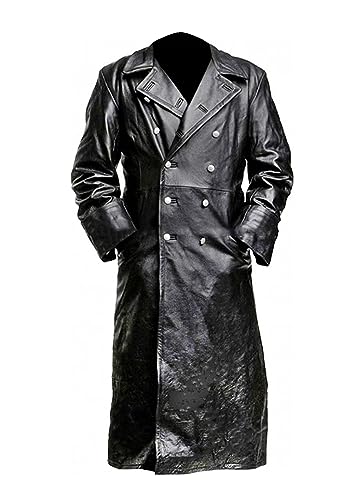 Herren Deutscher klassischer Offizier WW2 Vintage Militär Uniform Schwarz Leder Trenchcoat für Herren, Schwarz - Kunstleder, XXXXL von MAXDUD