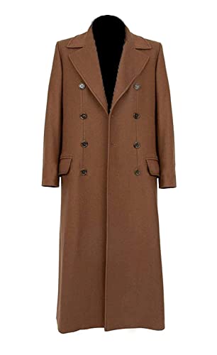 Herren Doctor Trench Coat Who Costume Collection - Baumwolle Kapuzenmantel Wollmantel Samtmantel, Braun – Wollmantel, XL von MAXDUD