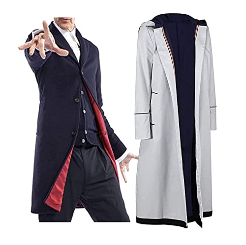 Herren Doctor Trench Coat Who Costume Collection - Baumwolle Kapuzenmantel Wollmantel Samtmantel, Marineblauer Wollmantel, X-Small von MAXDUD