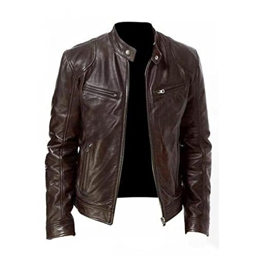 Herren Echtleder & Kunstleder Jacke Motorrad Cafe Racer Dunkelbraun Biker Jacke für Herren, Dunkelbraun – Kunstleder, M von MAXDUD