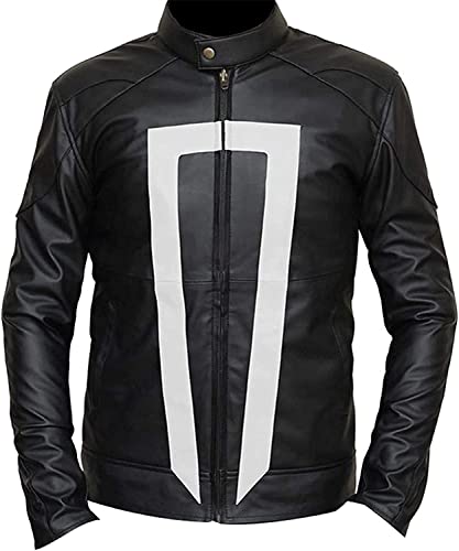 Herren Ghost Biker Agents of R.I.D.E.R Halloween Kostüm Schwarz Lederjacke, Schwarz - Echtleder, XL von MAXDUD