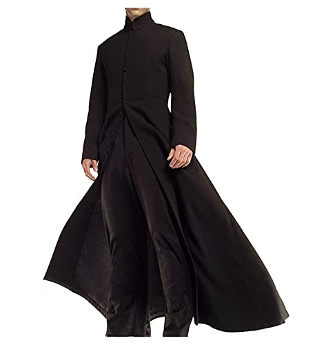 Herren Matrix Langer Mantel Celebrity Keanu schwarzer runder Kragen Trench-Matrix-Mantel, Schwarz - Baumwolle, XL von MAXDUD