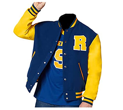 MAXDUD Bomberjacke für Herren, Blau und Gelb | Varsity Jacke KJ – R Logo College Letterman Jacke Slimfit Casual Baseball Leichte Jacke, Blau & Gelb – Wolle, XS von MAXDUD