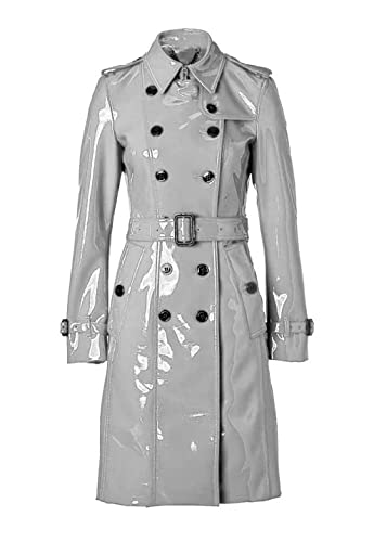 MAXDUD Damen-Regenmantel aus PVC-Leder, glänzend, leicht, stilvoll, Trenchcoat, Weiß – PVC-Leder, Medium von MAXDUD