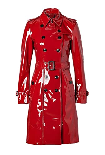 MAXDUD Damen-Regenmantel aus PVC-Leder, glänzend, leicht, stilvoller Trenchcoat, Rot – PVC-Leder, M von MAXDUD