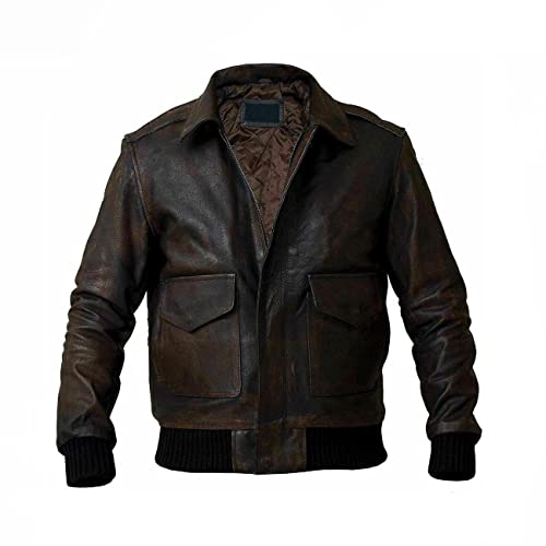 MAXDUD Herren Aviator Navy Air Force A-2 Bomber Leder Braun Flugjacke Casual Winterjacke Echtleder & Kunstleder, Braun – Kunstleder, XX-Small von MAXDUD