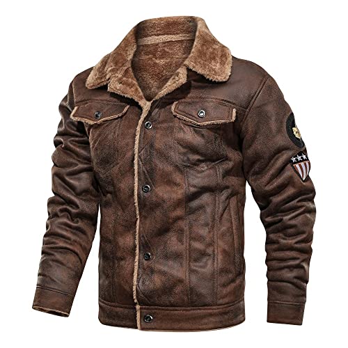 MAXDUD Herren Fliegerjacke aus echtem Leder, Vintage-Stil, abgerieben, Braun – Echtes Leder, M von MAXDUD