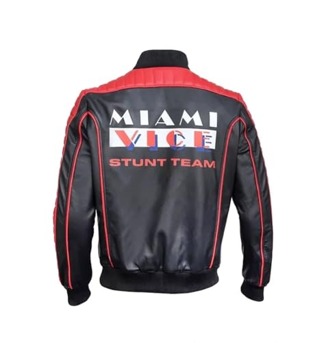MAXDUD Herren Miami Stunt Team Herbst Kostüm Guy Ryan Leichte, stilvolle schwarze Biker-Lederjacke, Schwarz - Echtleder, S von MAXDUD