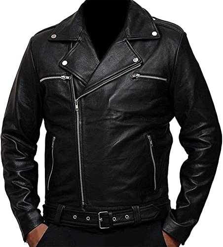 MAXDUD Herren Negan Jacke - Dead Costume Brando Schwarz Motorrad Biker Jacke Echt Leder & Kunstleder, Schwarz - Echtleder, S von MAXDUD