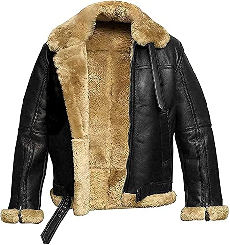 MAXDUD Herren Shearling Bomber Aviator B3 Sheepskin Lederjacke, Schwarz - Echtleder, XXXXL von MAXDUD